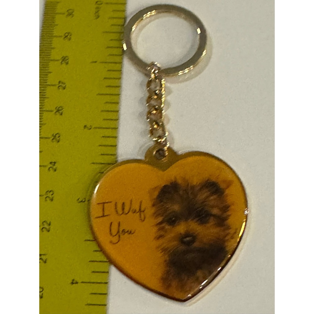 Paula I Wuf You Heart Keychain Gold Tone Terrier Dog Puppy Vintage Style